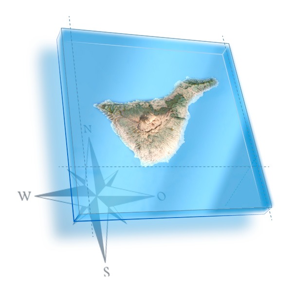 Mapa 3D de Tenerife con localizacion de centro de buceo en Tenerife Sur Las Galletas