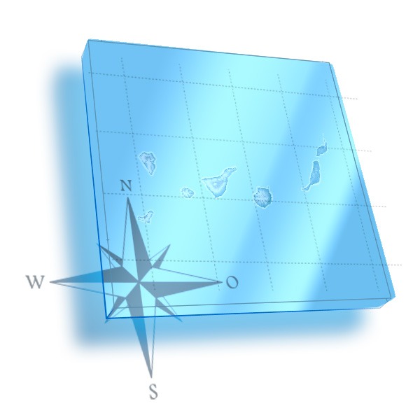 Mapa 3D de las Islas Canaraias con localizacion de centro de buceo en Tenerife Sur Las Galletas